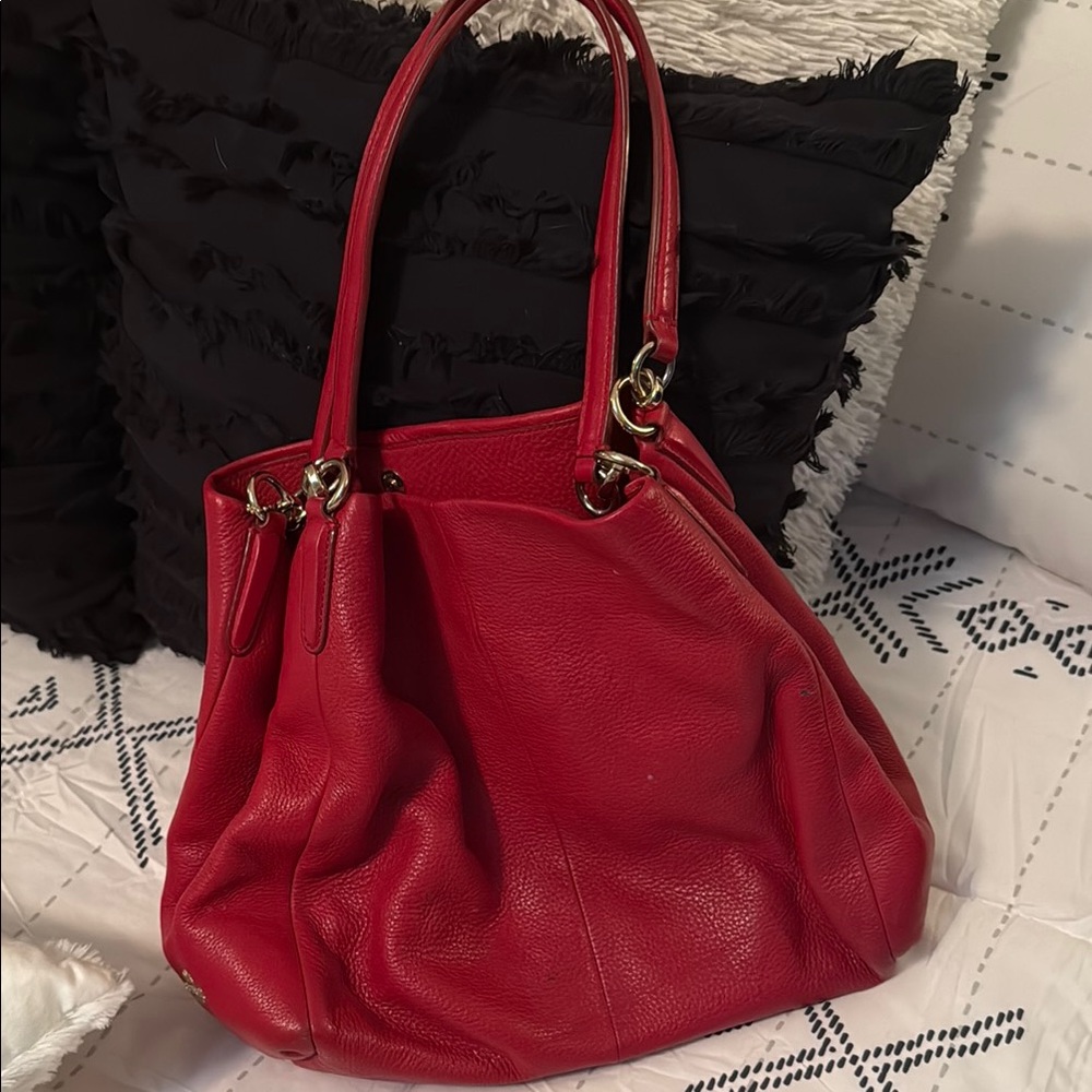 Coach Elegant Red Leather Tote Bag